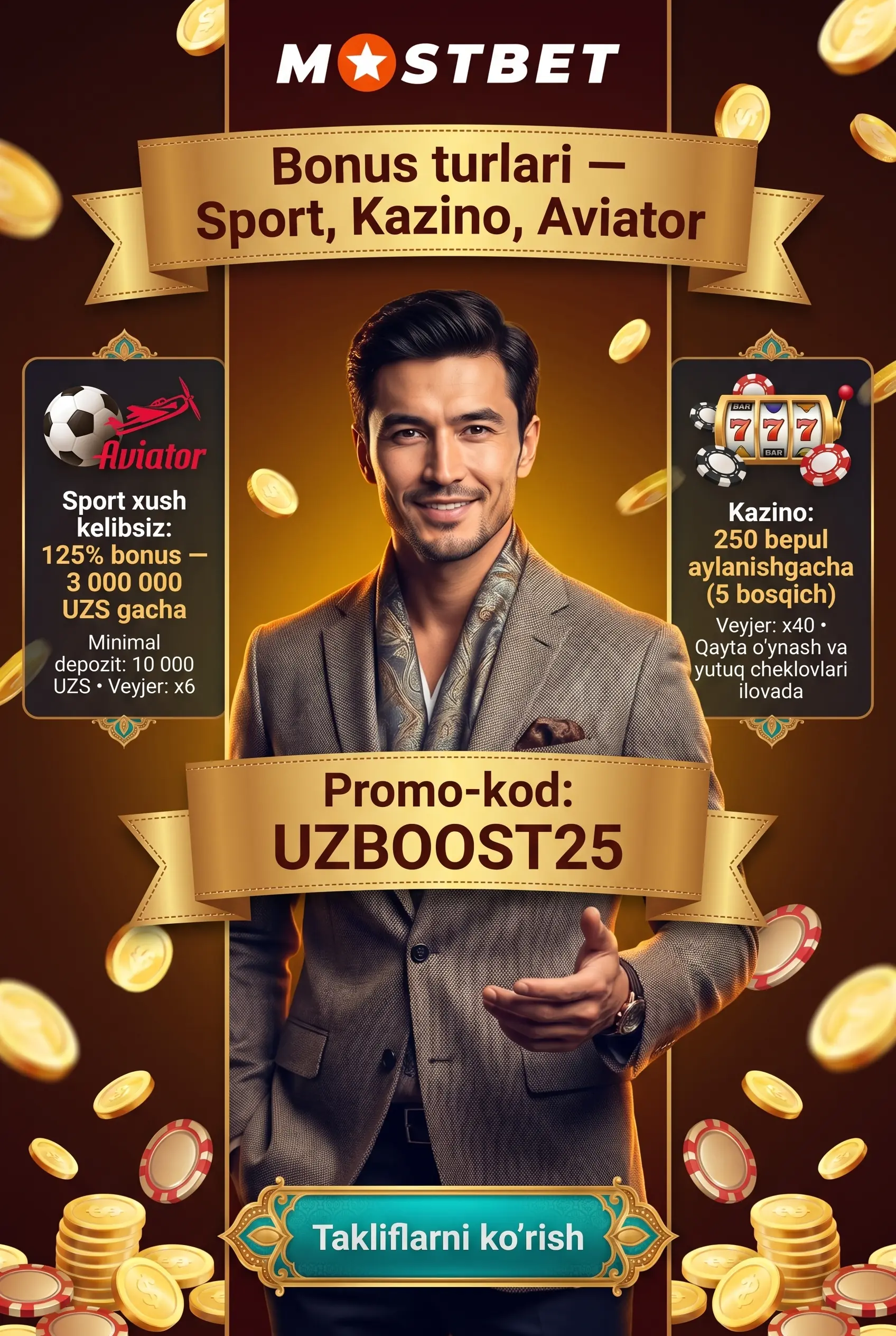 Mostbet bonus turlari va asosiy shartlar