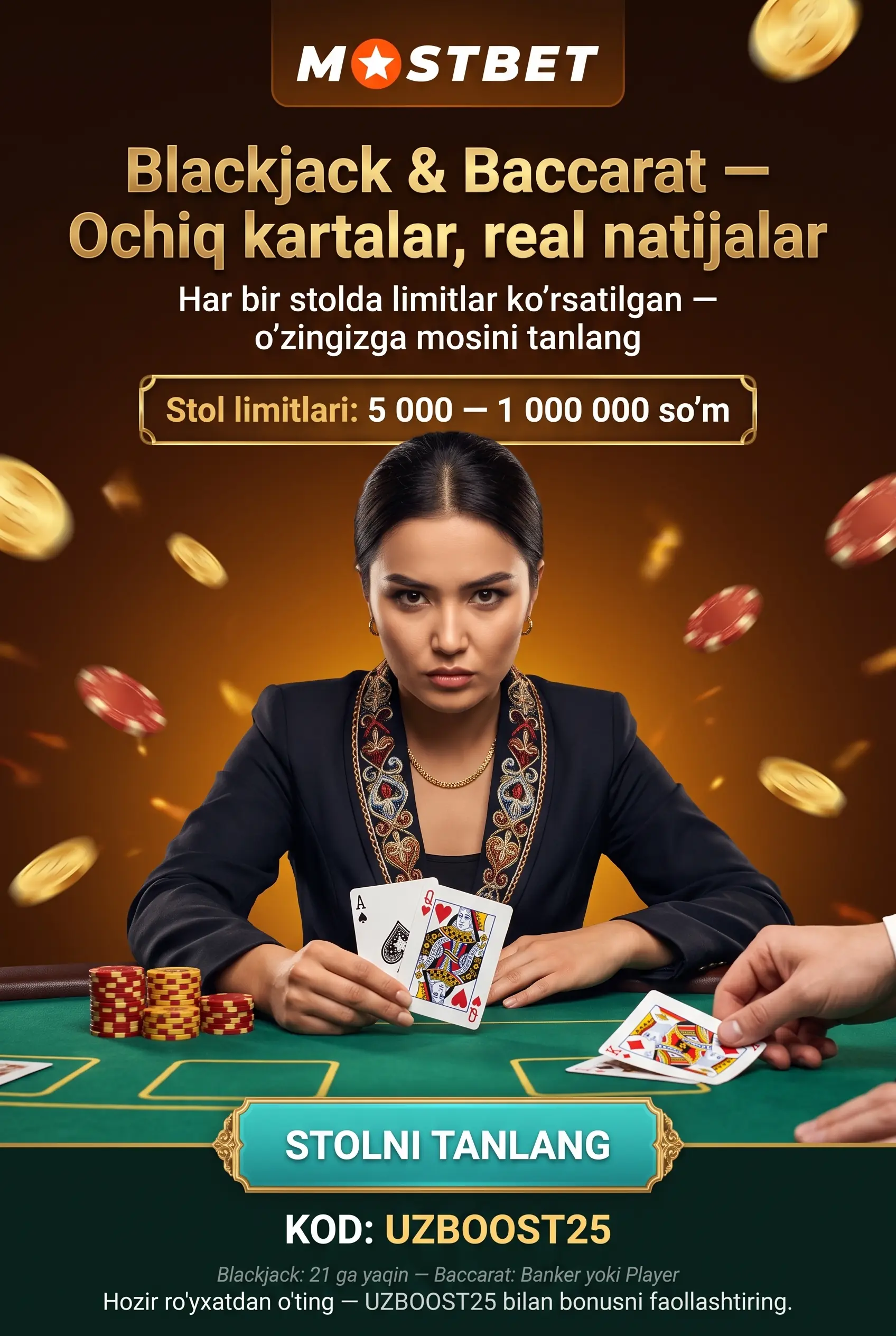 Karta Stollari: Blackjack va Baccarat