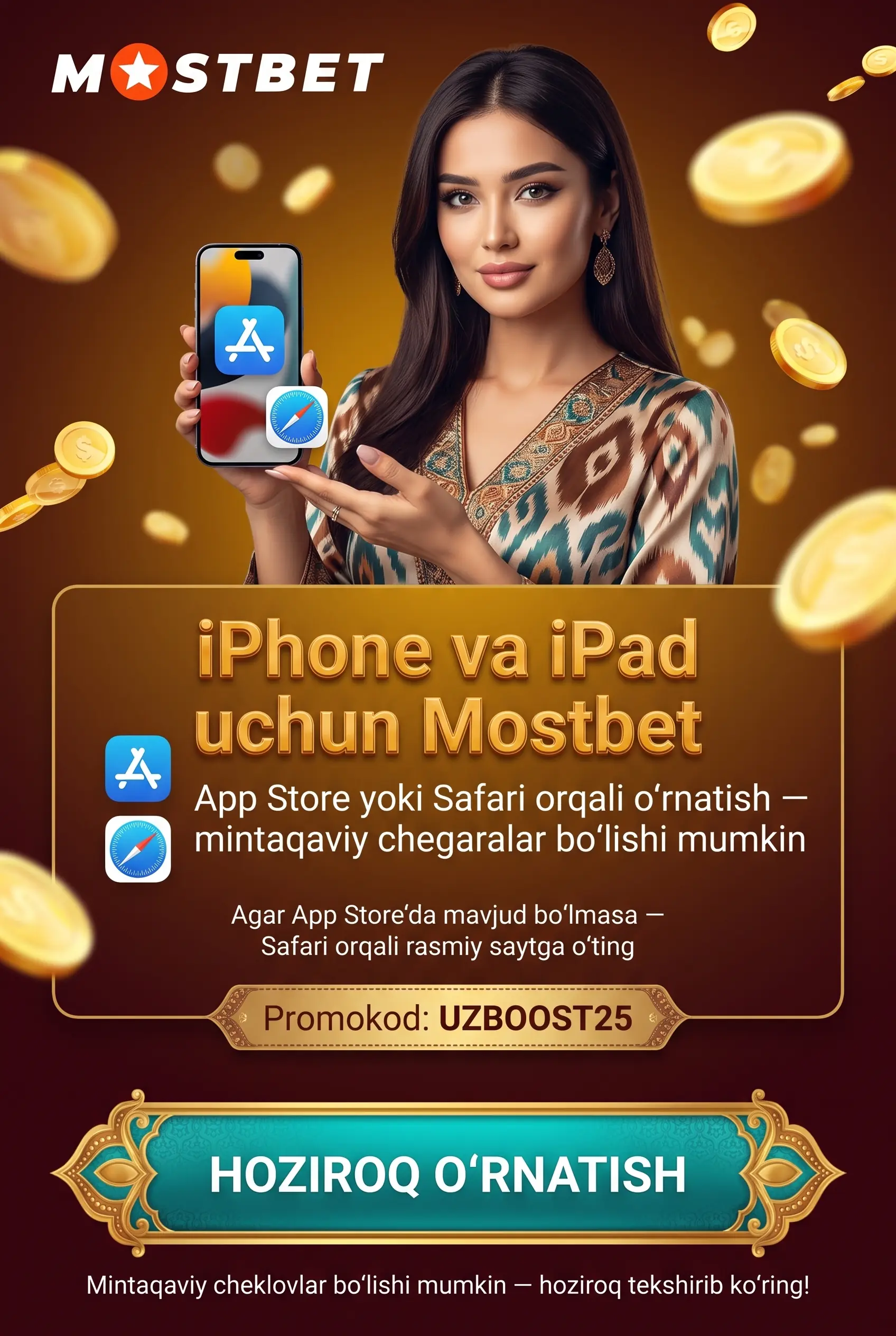 iPhone va iPad uchun Mostbet App Store yoki Safari